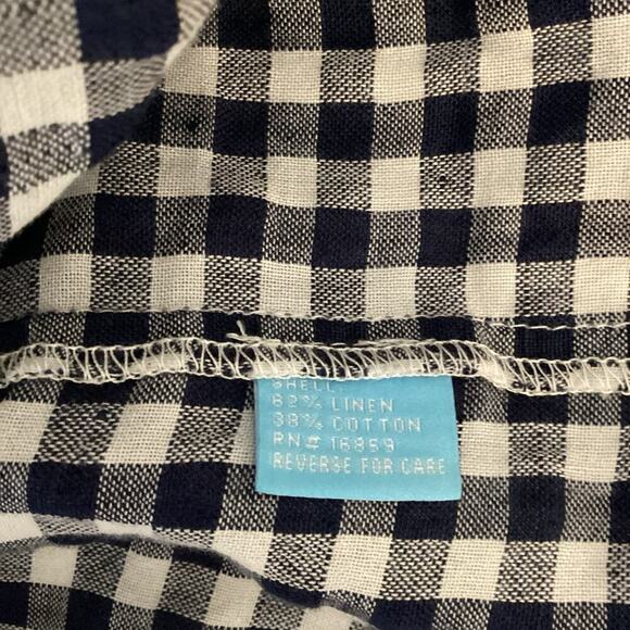 J McLaughlin Sadie Tie Waist Gingham Navy Linen Cotton Dress 12 Knee Length - Picture 4 of 7